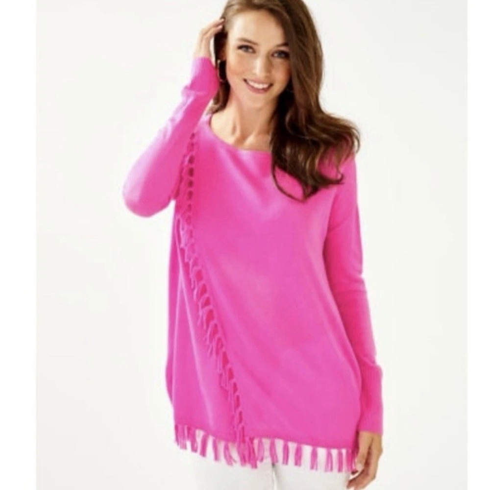 Lilly Pulitzer Hot Pink Emberly Fringe Tassle Sweater Size XS‎